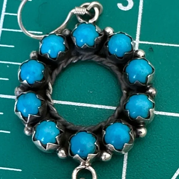 Sold 🦋 Turquoise Southwestern handmade 925 solid sterling, silver hoop earrings - Picture 4 of 11